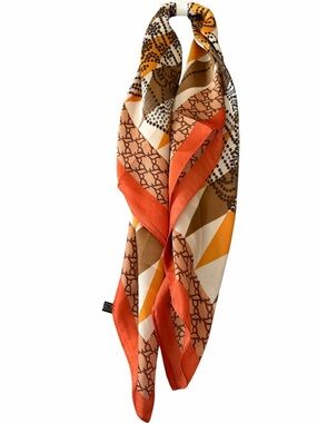 Geometric Orange & Brown Silk Scarf